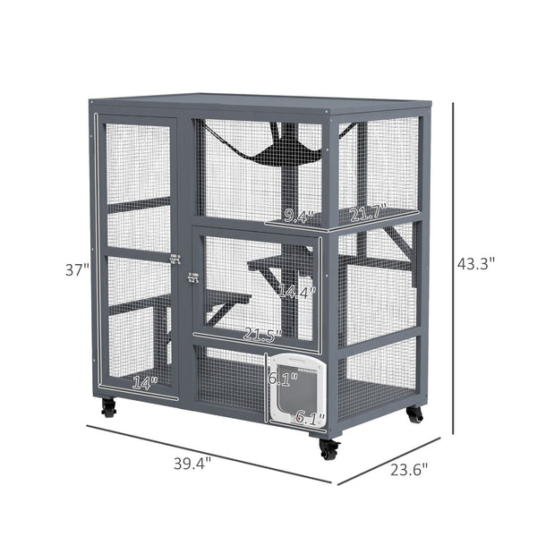 English Elm Pawhut Fir Wood Hamster Habitat Two Level Gerbil Enclosure with Ladder and Seesaw W2225P173772