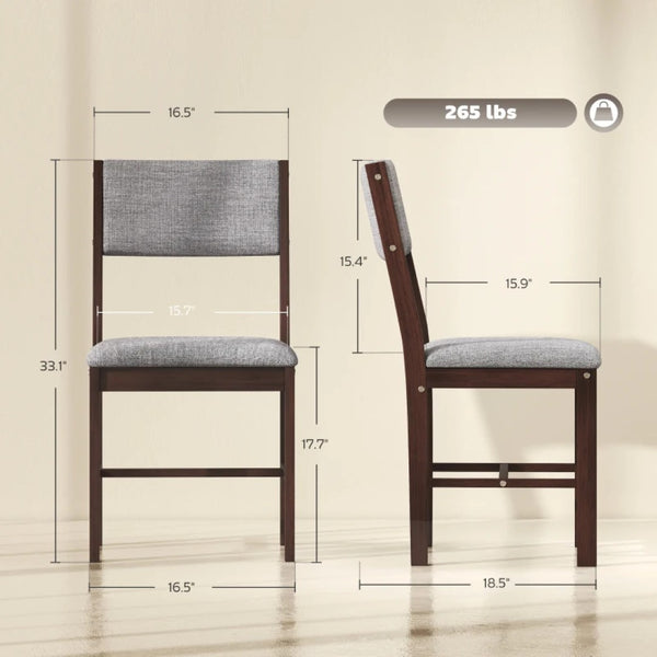 English Elm Comfortable Rubberwood Dining Chairs with Linen Fabric Cushioned Seats Set of 4 Gray,Walnut T3971P459260