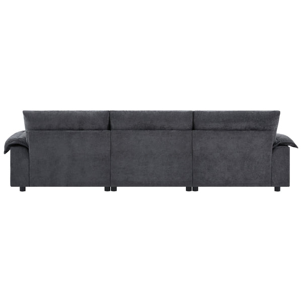 English Elm 104*60" Sectional Sofa with Hidden Ottoman Storage, Tufted Chenille, USB Ports, Cup Holder Dark Gray N723S9806E