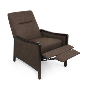 English Elm Christopher Knight Home® - Fabric Recliner Chair Mid-Century Push-Back Upholstered Armchair with Thick Cushion and Birch Frame Brown 70449.00BRN