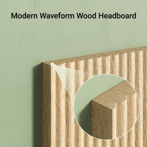 English Elm Modern Wavy Wall-mounted Queen Headboard with Organic Wood Grain Bohemian Bedroom Texture Oak W1820P407911