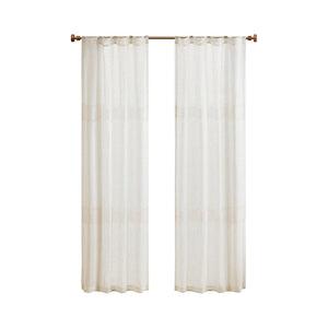 JLA Home Madison Park - Yarn Yarn-Dyed Sheer Curtain Panels with Tonal Color Block, Linen Texture, Handcrafted Boho Look (Pair) MP40-7935