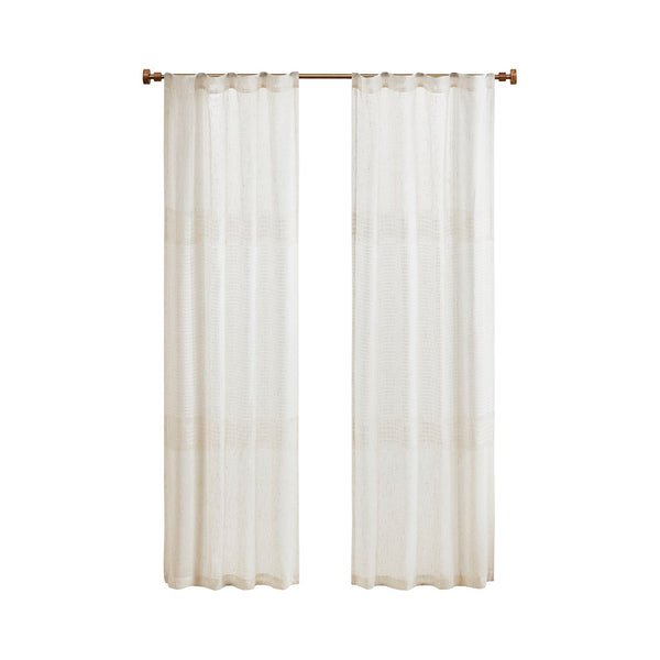 JLA Home Madison Park - Yarn Yarn-Dyed Sheer Curtain Panels with Tonal Color Block, Linen Texture, Handcrafted Boho Look (Pair) MP40-7935