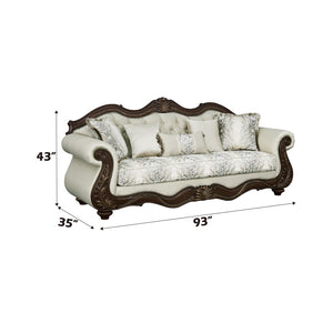 English Elm Pierce Beige Fabric Sofa With Cherry Finish & 5 Accent Pillows - Elegant Design For Refined Living B2726S00276-GIGA