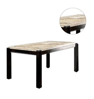 English Elm Transitional Dark Walnut Dining Table with Genuine Ivory Marble Top, 64" x 38" Rectangle, Elegant Finish B2741P322608