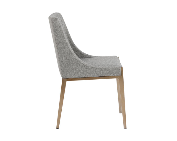 Sunpan Dionne Dining Chair - Modern Elegance with Textured Fabric and Antique Brass Stainless Steel Legs Monument Pebble