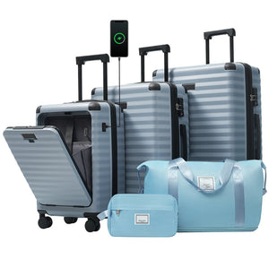 English Elm Luggage 5 Piece Abs Hardshell Travel Set with Usb Port Spinner Wheels and Tsa Lock Sky Blue N732P265290C
