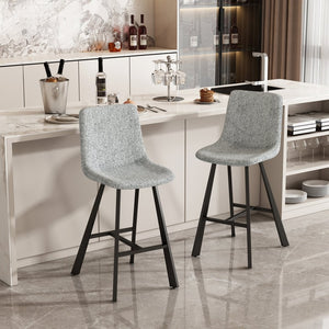English Elm Modern Upholstered Gray Fabric Barstool with Black Metal Frame for Kitchen Island W5096P400393