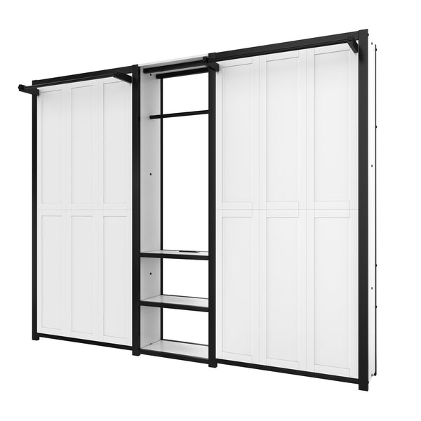 English Elm Twin Twin Murphy Bed with Metal Frame, Foldable 2-in-1 Space-Saving Design, Built-In Wardrobe, Shelves, Power Outlets and Durable Storage Solution Off White W1580S00147
