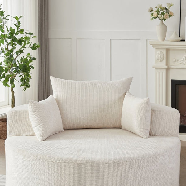English Elm 55'l Chenille Round Sleeper Chair Fluffy Sculptural Seat for Living Room or Bedroom W834P401582