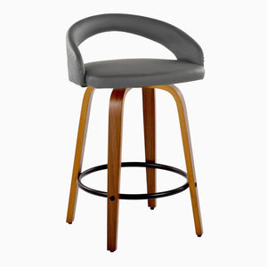 English Elm Fixed-height Swivel Counterstools Mahogany Wood Chrome Footrest Velvet Seat Set of 2 Grey B202S01775