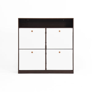 English Elm Shoe Storage Cabinet with 4 Flip Drawers, Slim Freestanding Shoe Rack Organizer with Wood Handle, Anti-Tip Safety and Top Shelf for Entryway Walnut W409P195085