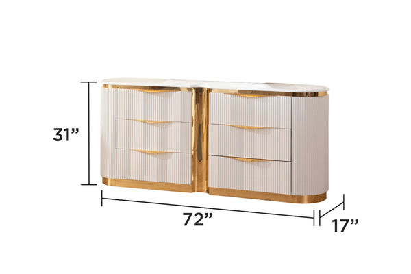 English Elm Laura Gold 6-Drawer White Dresser with Gold Handles, Soft-Close Drawers, Solid Wood Luxury Storage B00955980