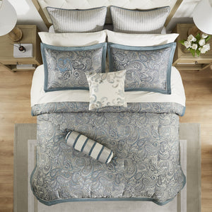 English Elm 12 Piece Comforter Set with Cotton Sateen Sheets Paisley Jacquard Bedding Queen Gray Accents Teal 19.29 L x 23.62 W x 11.02 H B035P148326