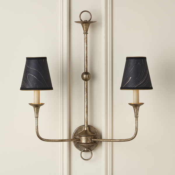 Marble Tapered Chandelier Shade - Artisanal Marbleized Paper with Grosgrain Ribbons for Elegant Decor