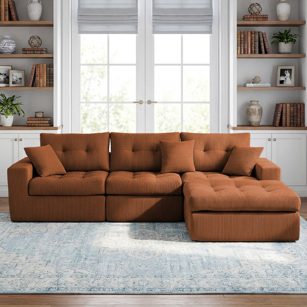 English Elm Corduroy L-shaped Sectional Sleeper Sofa No Assembly Needed for Apartments Orange W5532S00032