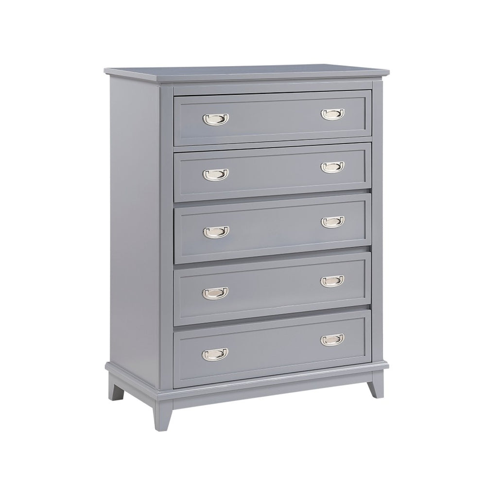 English Elm Gray Lacquer Five Drawer Vertical Dresser with Nickel Pulls for Modern Bedroom Storage Gray B011P463882