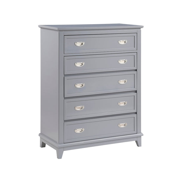 English Elm Gray Lacquer Five Drawer Vertical Dresser with Nickel Pulls for Modern Bedroom Storage Gray B011P463882