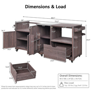 English Elm K&k 80.5 Inch Outdoor Kitchen Island Solid Fir Wood Stainless Steel Grill Cart Station Brown N707P392140Z