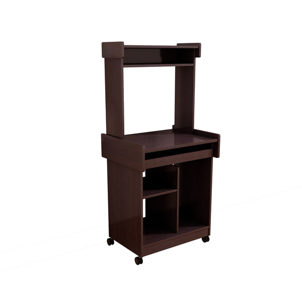 English Elm Microwave Mobile Cart with Hutch and Locking Castors — Versatile Coffee, Office & Appliance Station Espresso B107P283308