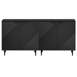 English Elm Mirod Geometric Relief Mdf Cabinet Set Lacquered Finish Metal Legs Modern Living Room Black N760S0000034B