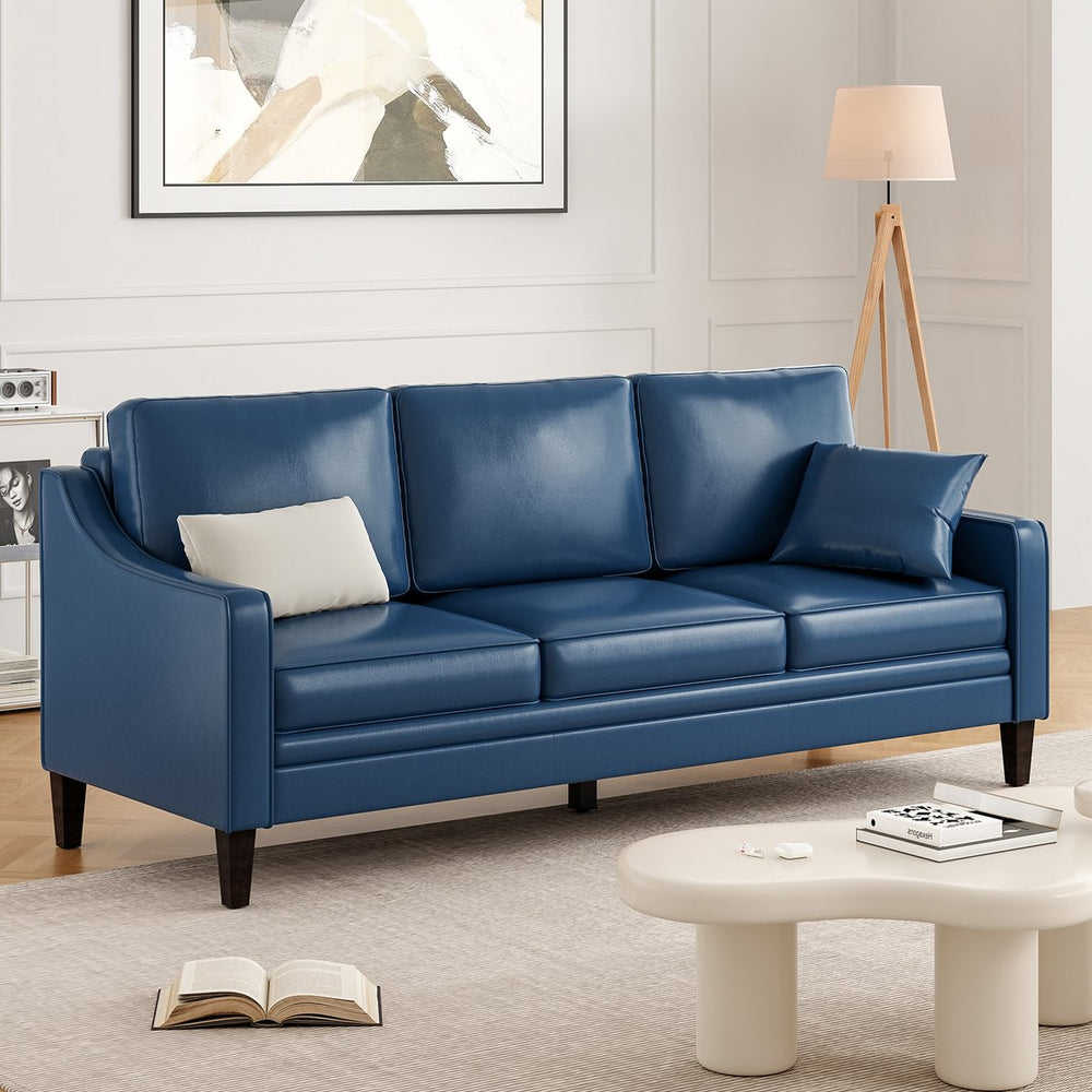 English Elm 78.75'' Slipcovered Faux Leather Sofa with High-Density Foam, Solid Wood Frame, Easy-Clean Finish Blue T3623P411305
