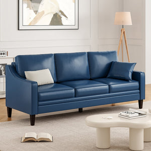 English Elm 78.75'' Slipcovered Faux Leather Sofa with High-Density Foam, Solid Wood Frame, Easy-Clean Finish Blue T3623P411305