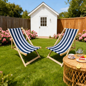 English Elm Populus Wood Sling Folding Chaise Lounge Set of Two for Outdoor Poolside Patio W2297P419341