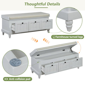 English Elm TREXM Farmhouse Entryway Bench with Cushioned Seat, Hidden Storage & Three Drawers for Organization Light Gray N715P293344E