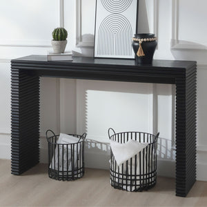 English Elm Modern Black Console Table With Ribbed Front Design - Sleek Entryway, Hallway, Or Living Room Accent W2729P199006