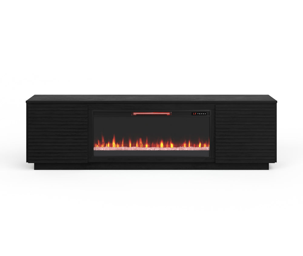 English Elm 89 Inch Fireplace TV Stand with 42" Electric Insert, Black Poplar & Okume Veneer, Fits TVs 100" B108P255364