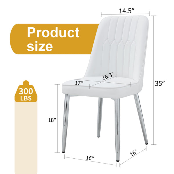English Elm 2 Modern Dining Chairs with Plush PU Cushions and Gold Metal Legs for Stylish Comfort at Home White+Silver W1151P295416