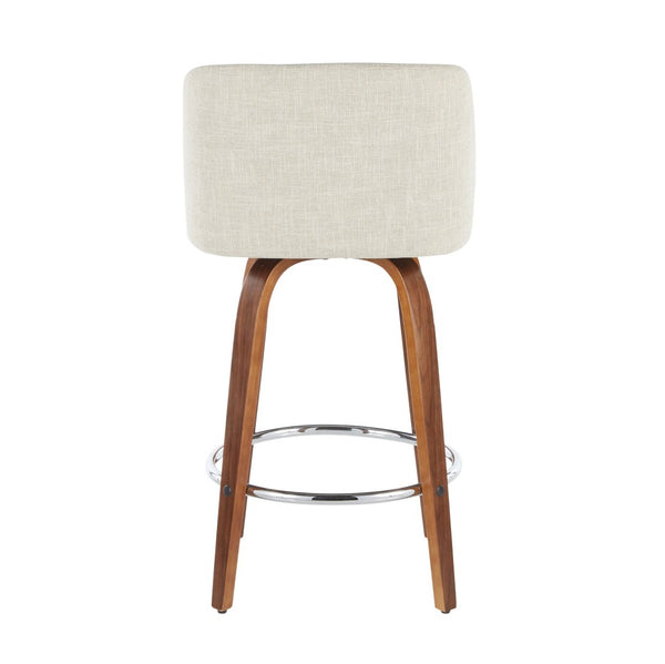 English Elm Toriano Mid-Century Modern Counter Stool Set Of 2 - Walnut Legs, Cream Fabric, Swivel Comfort B202S00385-GIGA