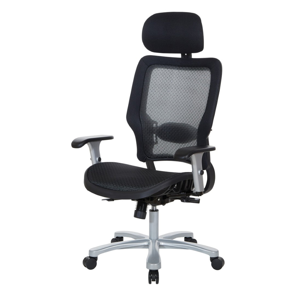 OSP Home Furnishings Air Grid Big and Tall Executive Chair with Breathable Mesh Lumbar Support and Synchro Tilt 63-11A653RHM