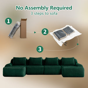 English Elm 146" U-shaped Modular Sectional Flannelette Sofa with Ottoman for Spacious Living Rooms Green W714S01530