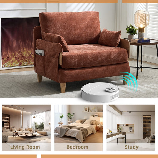 English Elm Foldable mid-century sleeper sofa bed recliner 3-in-1 convertible for small spaces with pillows and storage Orange W395P290558