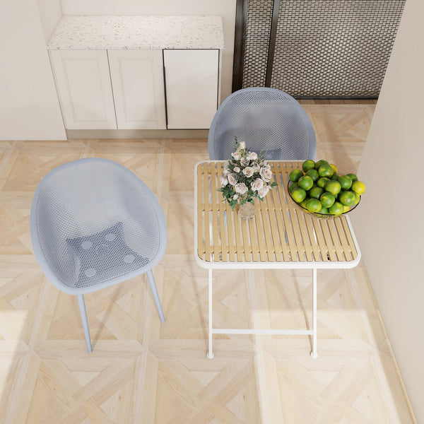 English Elm 2-Pack Modern Lounge Chairs and 55" Long Table Set - Weatherproof PP, Powder-Coated Metal, Ergonomic Comfort khaki,Light Baby Blue,White W3450S00013