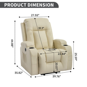 English Elm Beige Pu Leather Power Lift Recliner with Massage Lumbar Heat and Usb Charging Beige W1803S00085