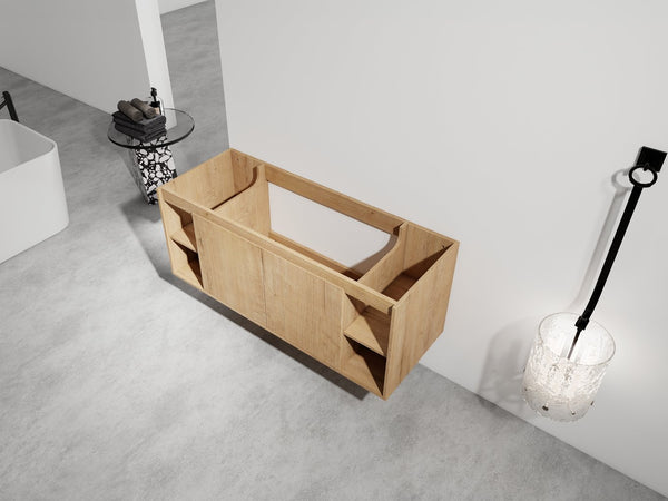 English Elm 48" Wall Mounted Bathroom Vanity With Soft Closing Doors, Open Storage, Stylish & Durable Design W999125012
