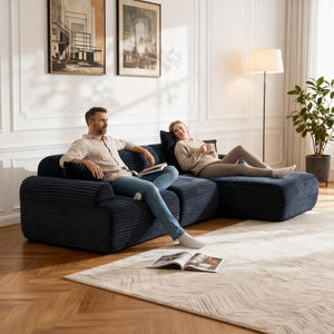 English Elm 105'' Modular Sectional with Woven Upholstery Washable Covers for Living Room W3565S00018