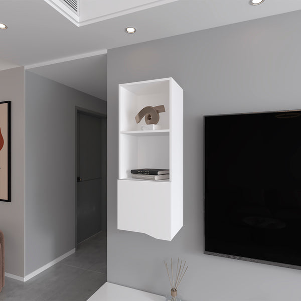 English Elm Wall Cabinet Hopewell White — Wall-Mounted Engineered Wood Storage with Open Shelves & Concealed Door B092P238700