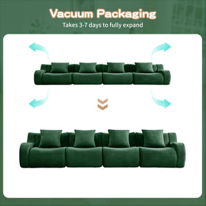 English Elm 4-Seat Boneless Sofa with Plush Teddy Fabric, No Assembly, Curved Armrests, Anti-Slip, Durable Fill Green W714S01444