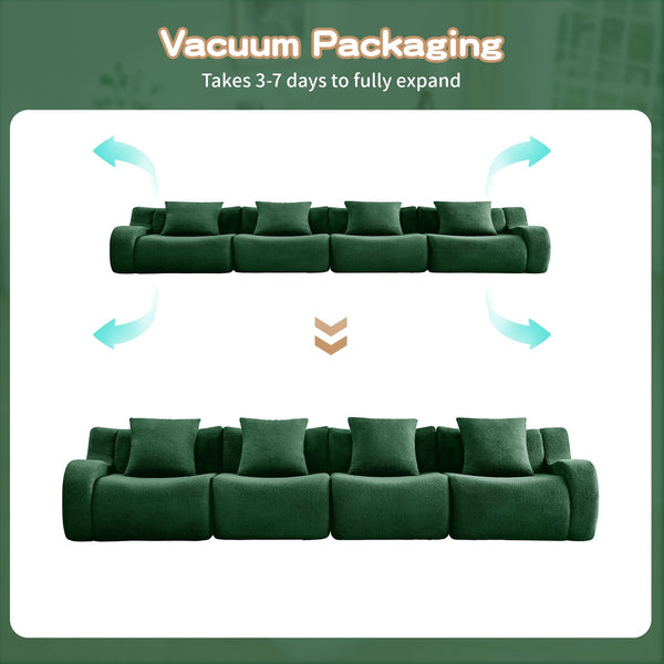English Elm 4-Seat Boneless Sofa with Plush Teddy Fabric, No Assembly, Curved Armrests, Anti-Slip, Durable Fill Green W714S01444