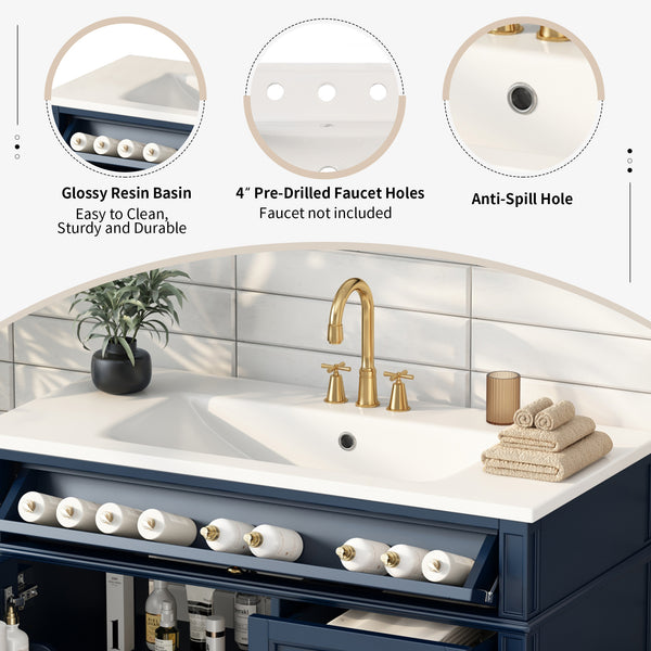 English Elm 36'' Modern Bathroom Vanity With Storage, Elegant Single Sink Design, 2 Drawers & Tip-Out Drawer N710S136004C