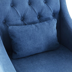 English Elm Living Retro Accent Armchair with Tufted Buttons, Plush Lumbar Support, Durable FSC Wood Frame, Upholstered Comfort Blue W2975P223173