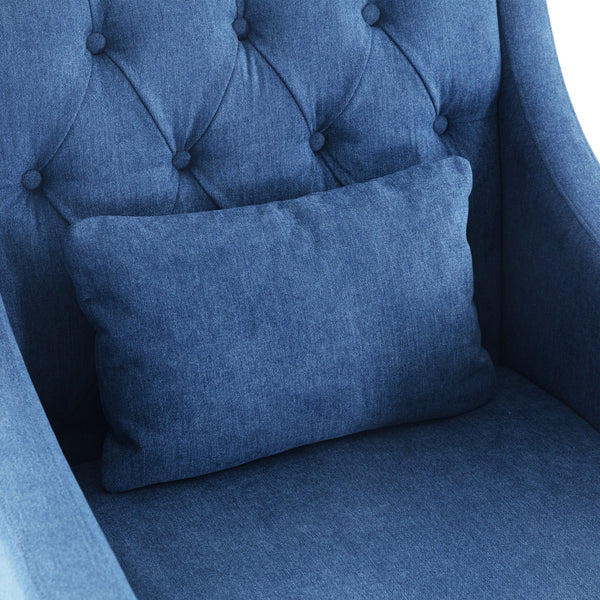 English Elm Living Retro Accent Armchair with Tufted Buttons, Plush Lumbar Support, Durable FSC Wood Frame, Upholstered Comfort Blue W2975P223173