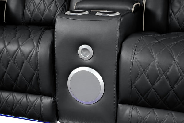 English Elm Fortuner Modern Upholstery Recliner Loveseat With Massage, Led Lights & Bluetooth - Black Luxury B009P287716