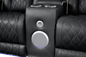 English Elm Fortuner Modern Upholstery Recliner Loveseat With Massage, Led Lights & Bluetooth - Black Comfort G150109100