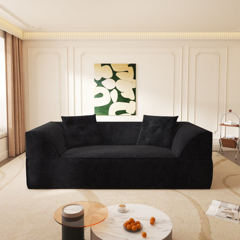 English Elm 3-in-1 Convertible Sofa Bed Sparkling Chenille 79.5" Deep Seat 3-Seater with Chaise & Pillows Black W3219P369309