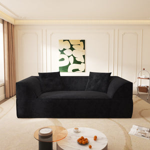 English Elm 3-in-1 Convertible Sofa Bed Sparkling Chenille 79.5" Deep Seat 3-Seater with Chaise & Pillows Black W3219P369309